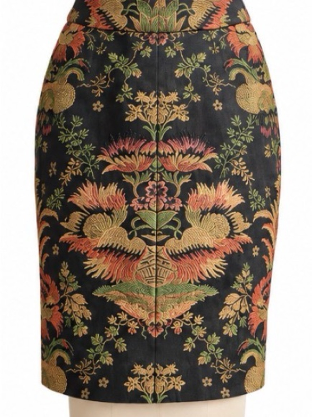 CAbi Black Pencil Skirt with Floral Brocade